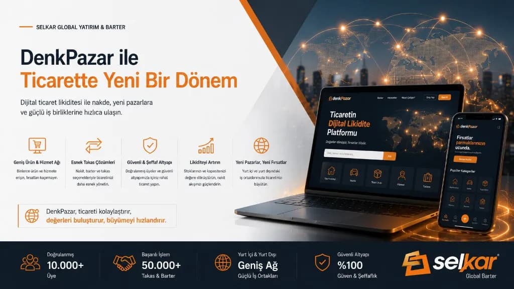 DenkPazar Dijital Ticaret Likiditesi hizmetini tanıtan Selkar Global Yatırım & Barter bannerı